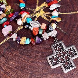 Vintage Southwestern Cross Necklace with Faux Gemstone